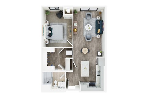Floor plan for 1 bed, 1 bath, 765 sqft
